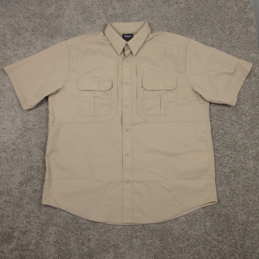 511 Tactical Shirt Mens XL Beige Taclite Pro Short Sleeve Ripstop Work Button Up